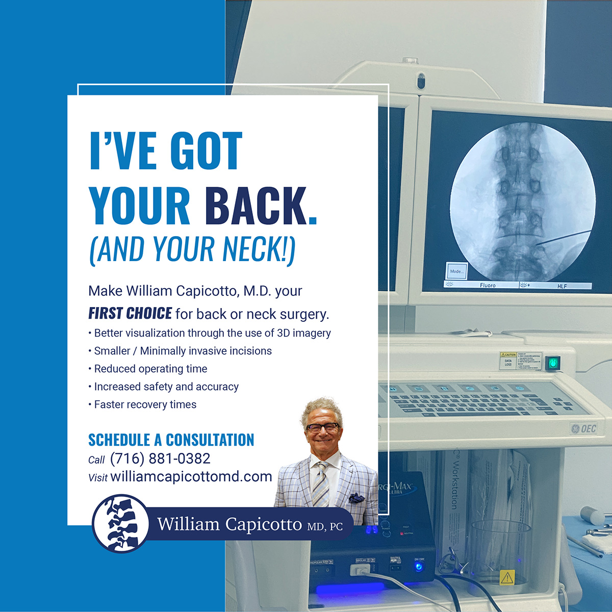 As a leading spine surgeon, Dr. William Capicotto, M.D. offers both surgical and nonsurgical treatments to restore movement. Learn more about our neck and spine surgery services.
