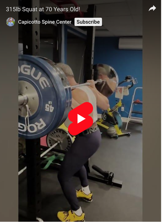 Dr. William Capicotto isn't just a leading spine surgeon – he's a fitness inspiration! Watch him perform a 315lb squat at 70 years old.